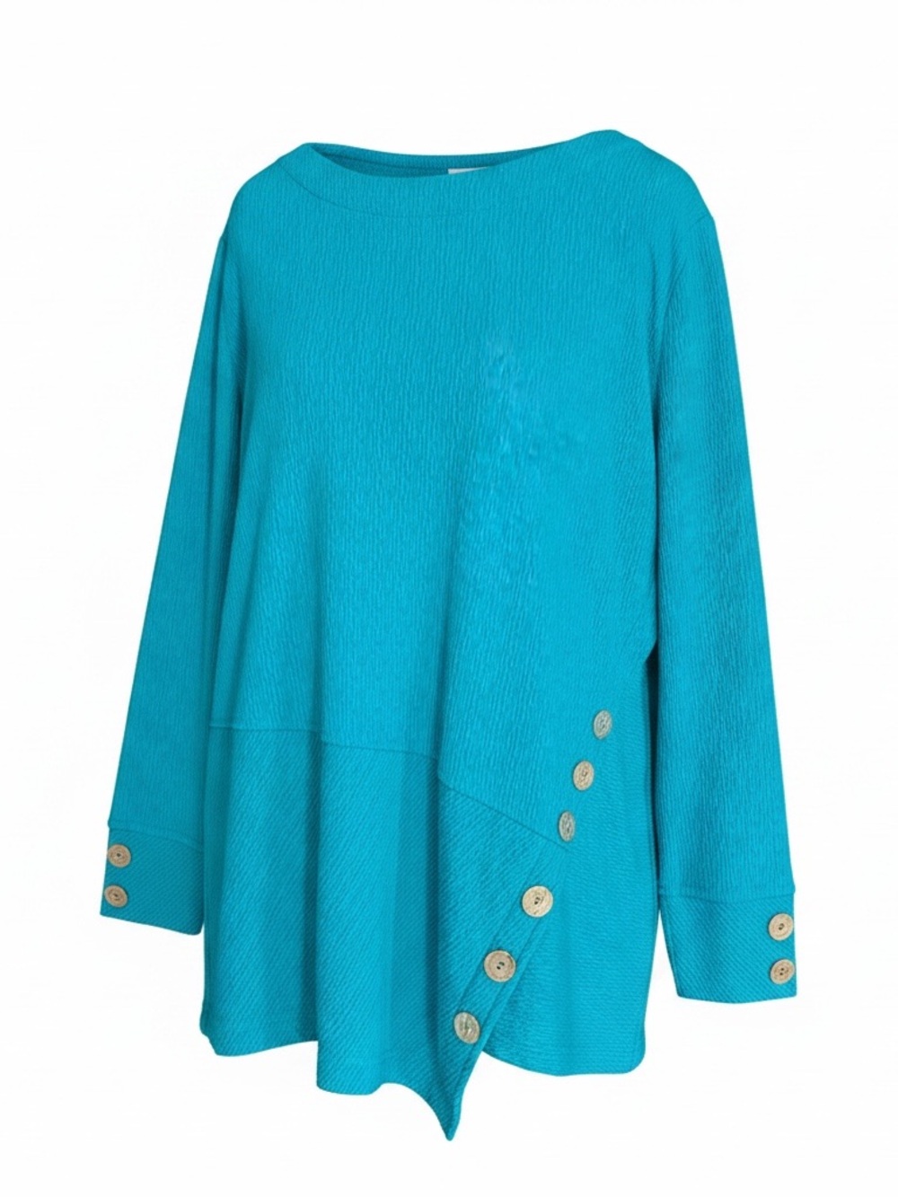 Soft Surroundings Kaari Textured Tunic Top S Small Peacock Teal Blue Button Flap